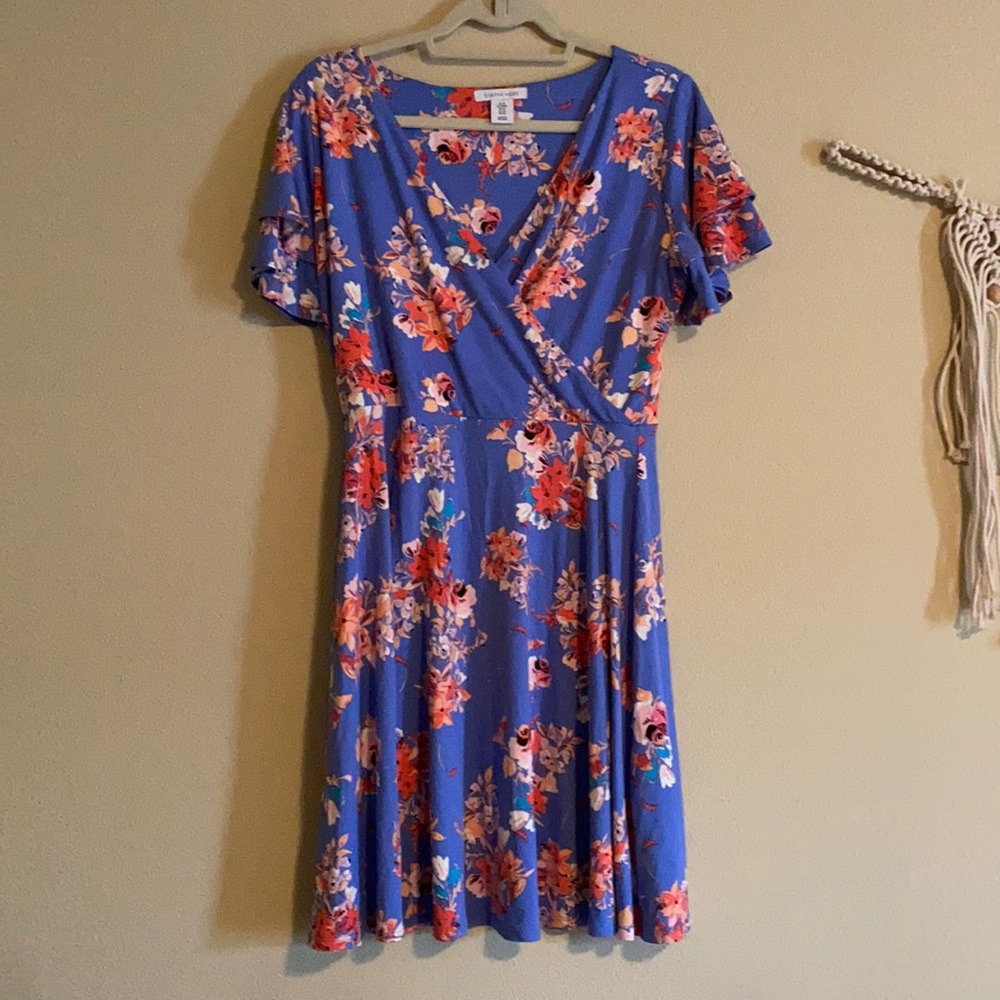 Flutter sleeve blue floral dress
